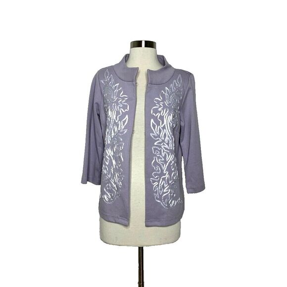 BOB MACKIE Blouse Jacket Women XS Wearable Art Lilac Long Sleeve Front Swivel - Picture 1 of 5